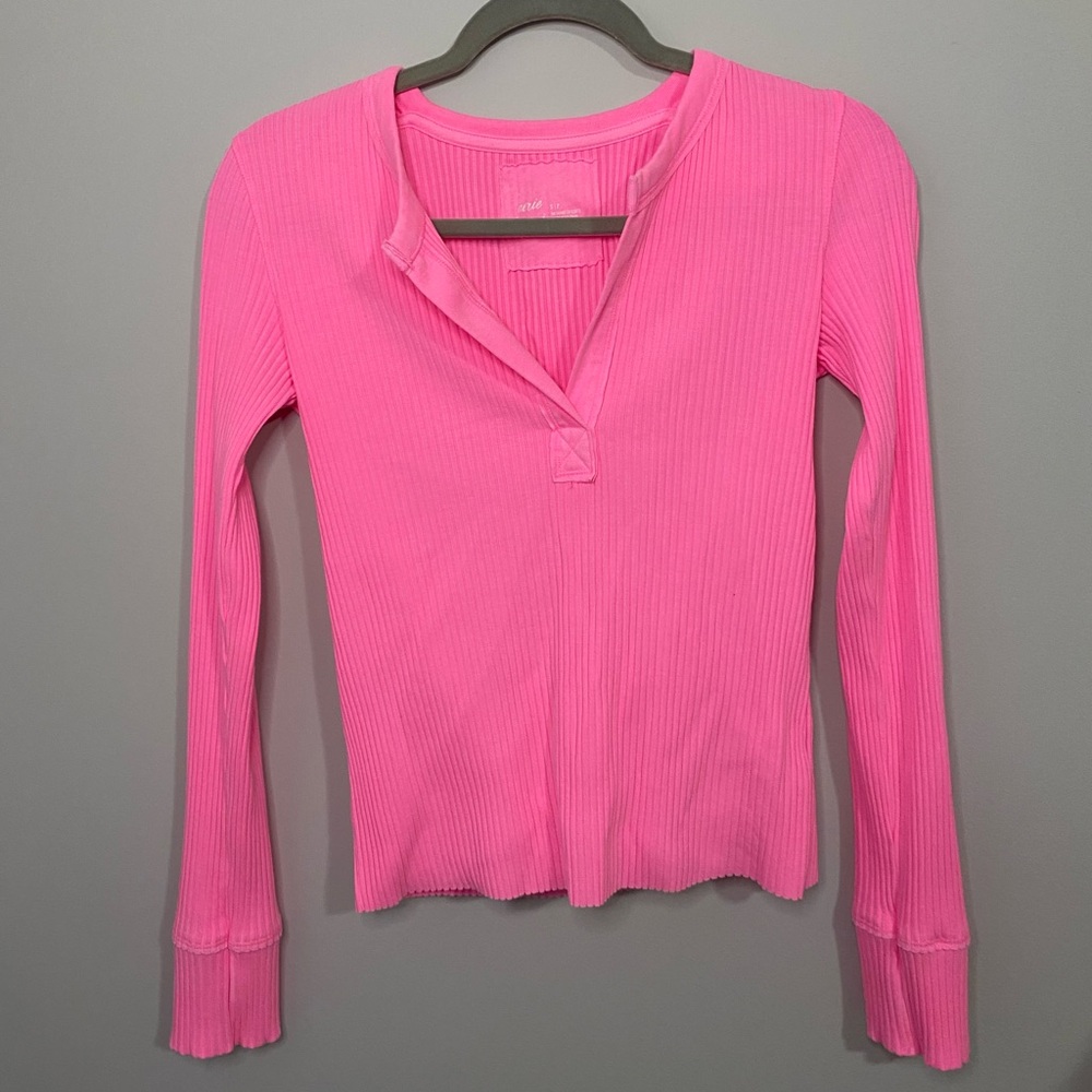 Pink Ribbed Long Sleeve Top